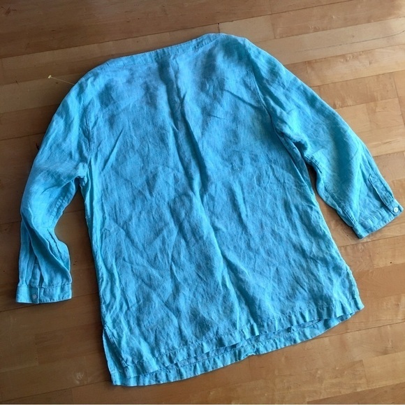 Lands’ End 100% Linen Tunic, Aqua Blue, Size 14 - Picture 13 of 17